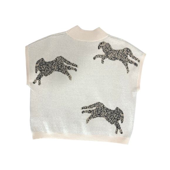 Apricot Leopard Print Sweater Size M Tan Brown Mock Neck Short Sleeve Top - Picture 7 of 9